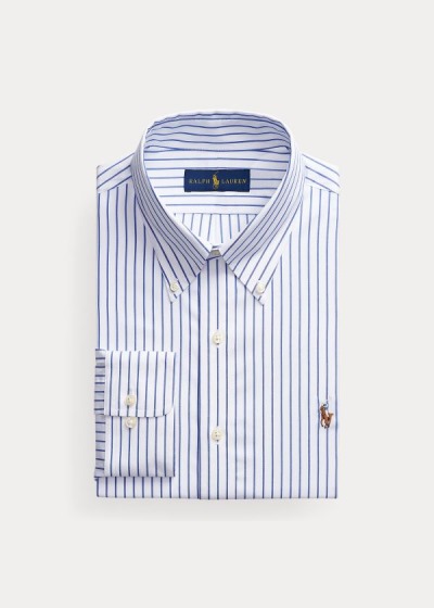 Camisa Polo Ralph Lauren Hombre Azules / Blancos - Custom Fit Striped - QZPEB8013